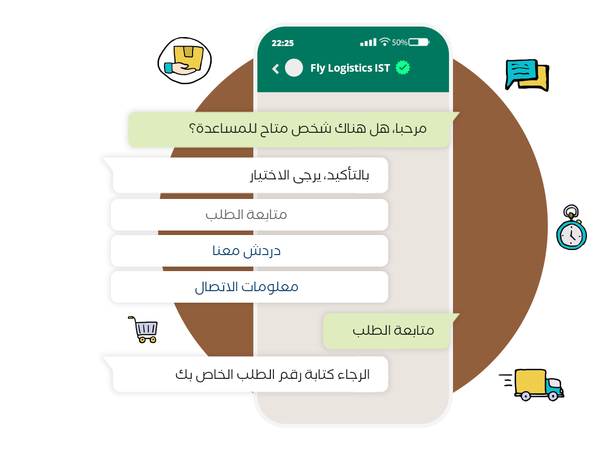 تخصيص الواتساب لشركات
النقل و خدمات اللوجيستية